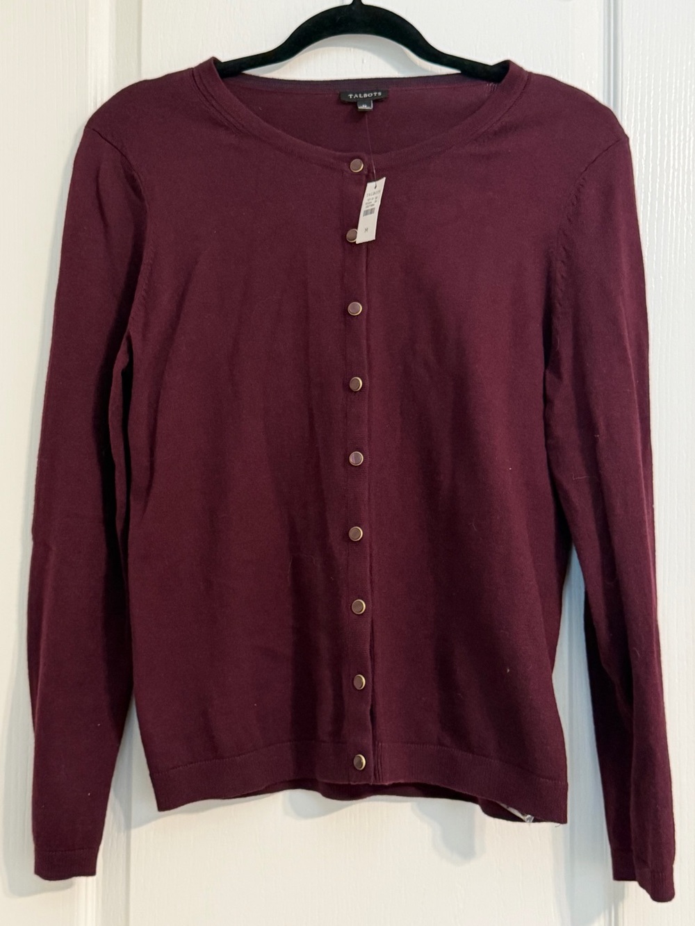 NWT Talbots Deep Burgundy Crewneck Cardigan Quiet Luxury Preppy Knit Size M